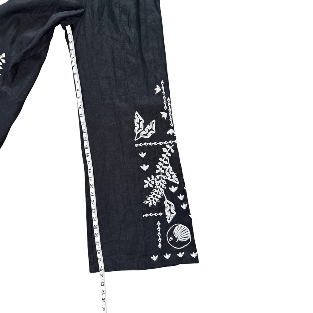 Johnny Was Workshop Luciana Linen Wide Leg Pants XS Black Embroidered Celestial - Picture 8 of 9